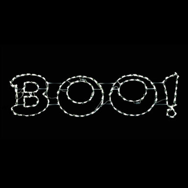 LED Light Up Metal Framed "BOO" Sign. 63W x 16H in size and features 135 UL M8 Sealed LED pure white lights.