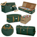 Collection of Green Christmas storage containers for lights, wrapping paper, ornaments, wreath and tree.