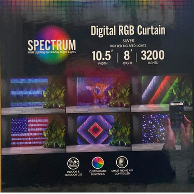 Digital RGB Curtain packaging showing width, height, and number of lights.