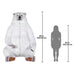 Large Polar bear statue - 7 Feet - front view next to a woman's silhouette with dimensions on a white background