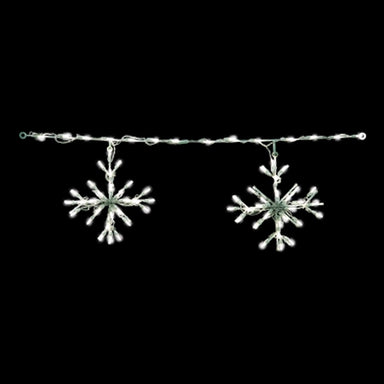 Close up of snowflake outdoor lights in color pure white