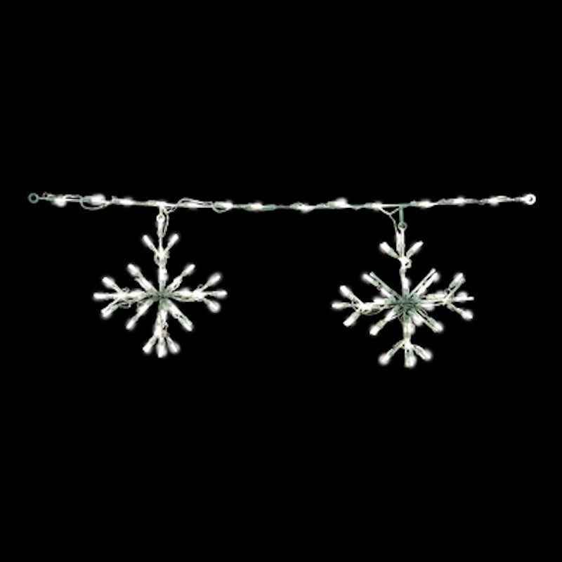 Close up of snowflake outdoor lights in color pure white