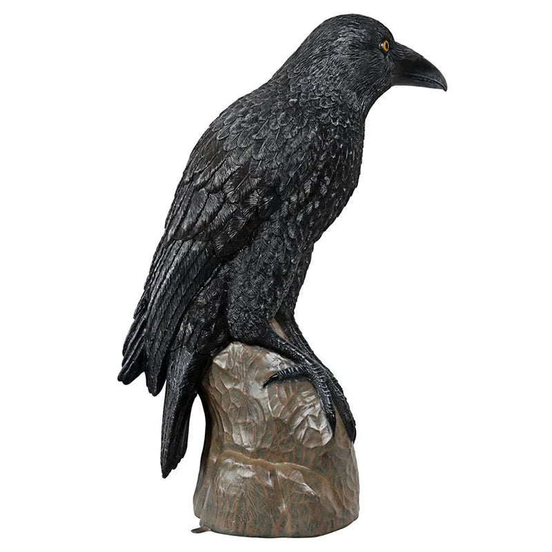 Gothic Raven Statue - Large 5 Feet Tall left side view on a white background