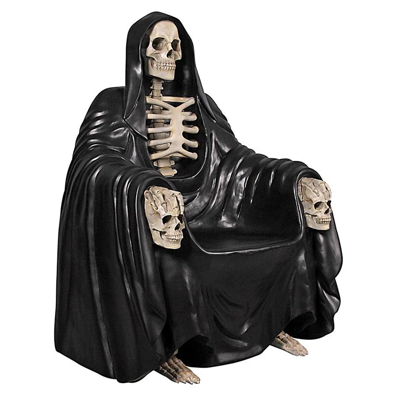 Grim Reaper Skeleton Throne Chair Decoration front left corner view on a white background