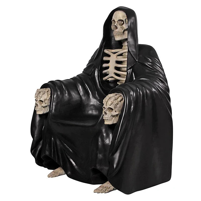 Grim Reaper Skeleton Throne Chair Decoration front right corner view on a white background