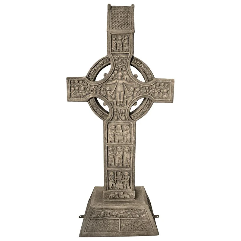 Large Muiredach Celtic Cross Statue rear view on a white background